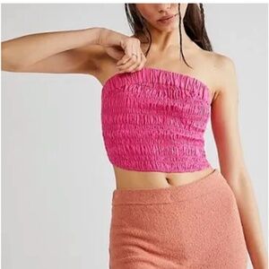 Free People Ruched Tube Top in Hot Pink
